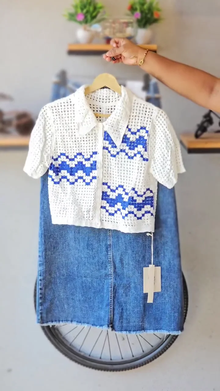 Handcrafted Charm: Crochet Crop Top & Denim Skirt Set - Breezy, Boho, Beautiful
