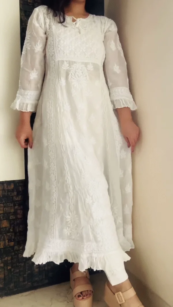 Grace in Every Thread - White Chikankari-Inspired Anarkali Kurta Set