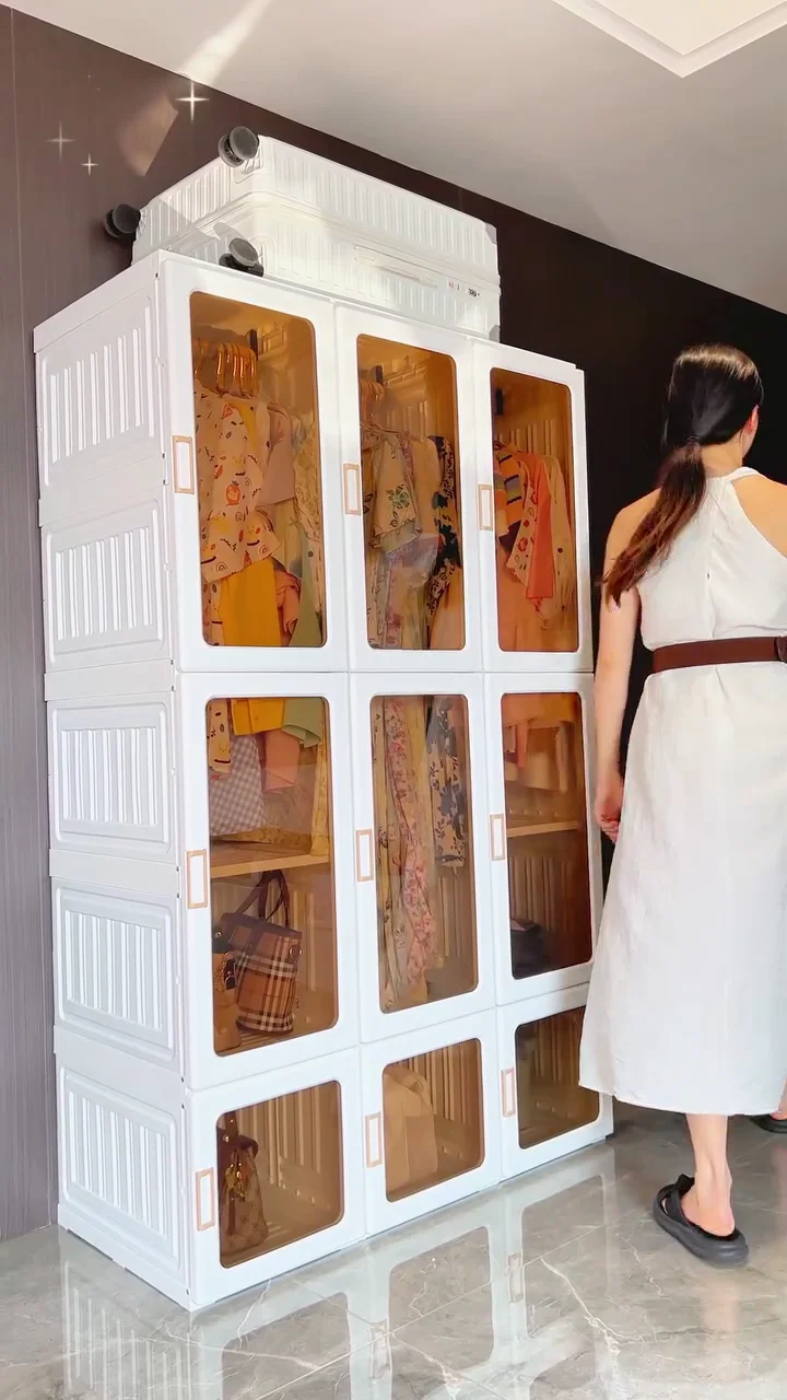 Luxury Portable Foldable Wardrobe with Transparent Magnetic Doors - Large 12-Compartment Modular Closet Organizer and Plastic Almirah for Clothes, Handbags, and Premium Accessories