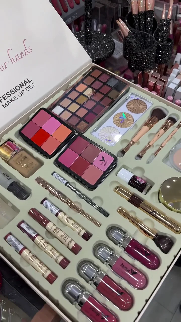 All-in-One Professional Makeup Kit with Eyeshadow Palette, Blush and Contour Duo, Lipsticks, Concealers, Foundation, Primer, Eyeliner, Mascara, Compact, and Mirror - Complete Beauty Set for Face, Eyes, and Lips