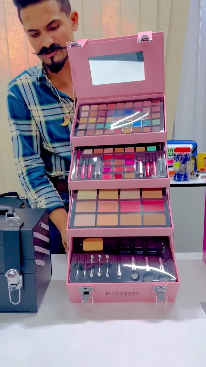 Professional Makeup Combo Pack - 13 Items - Includes TYA Palette, 5-Piece Brush Set, 4 Red Edition Liquid Lipsticks, 2 Eyeliners, 2 Kajals, Mascara & 2 Puffs.
