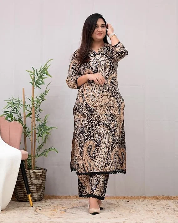 Kurta Set Women Printed V Neck 3/4 Sleeve Straight Kurta Set for Women multicolor kurti designmen |