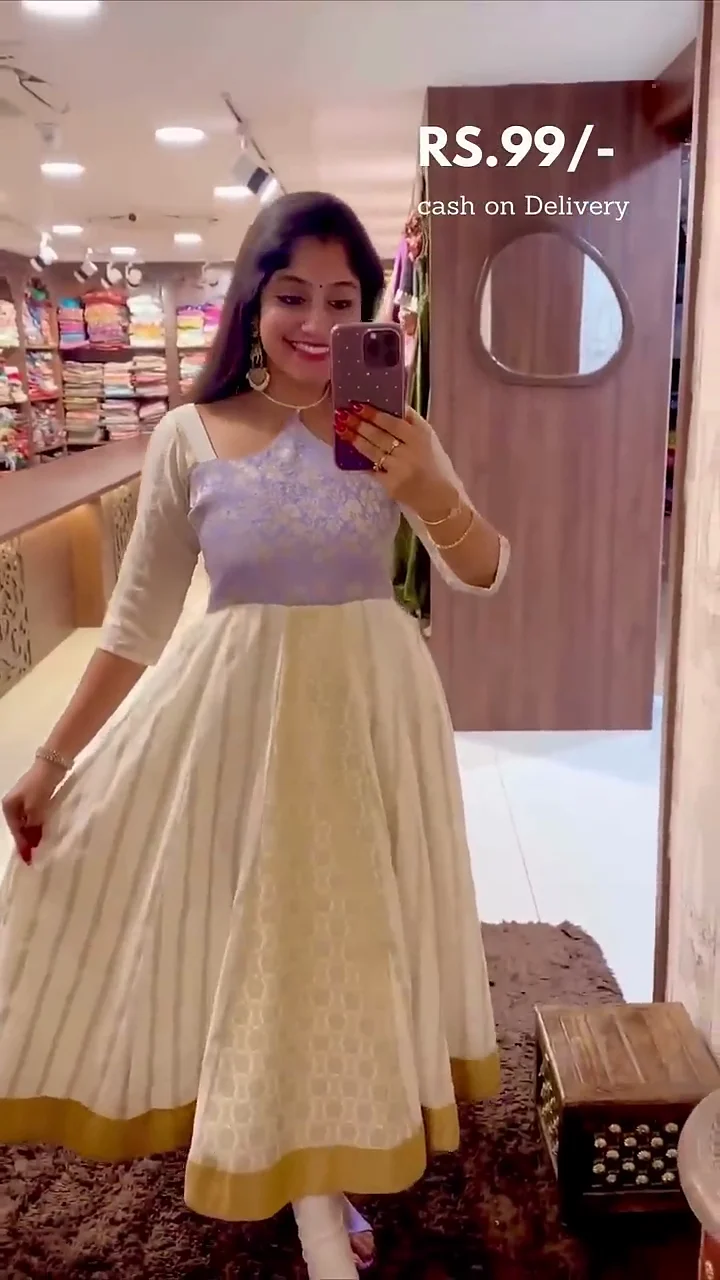 Chanderi Cotton Anarkali Gown with Jacquard Weaving Border & Red Dupatta
