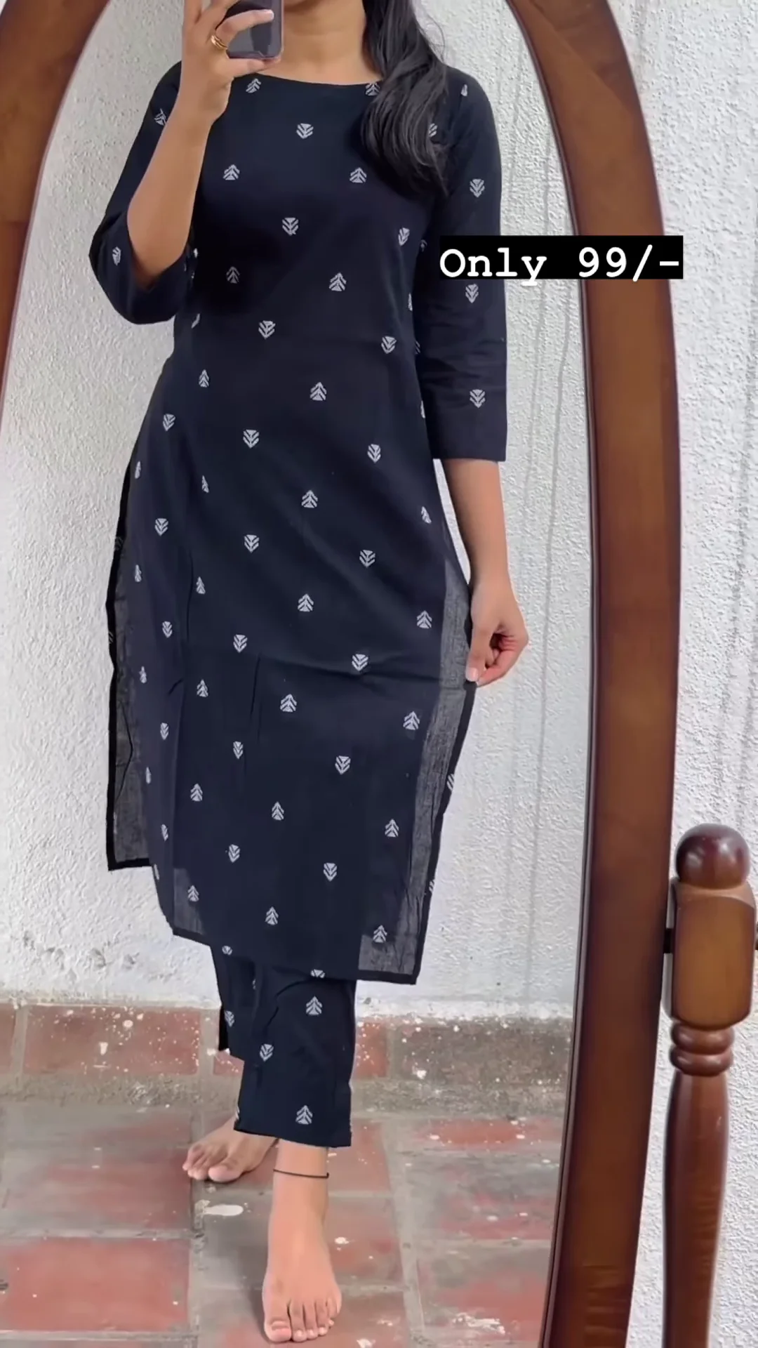 Elegant Neavy Blue Cotton Printed Kurti Women